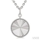 1/10 Ctw Round Fluted Medallion Single Cut Diamond Pendant With Chain in Sterling Silver